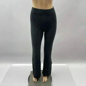 Charcoal Knit Wool High-Waisted Pants Flare Slit Le Ore Comfort Size S
